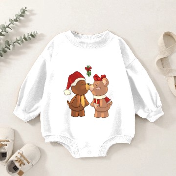 Discover Bears Kissing Under Mistletoe Baby Romper Sweatshirts