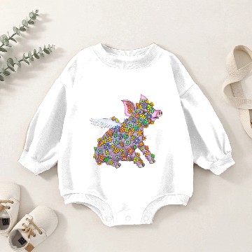 Discover Winged Piglet with flowers Baby Romper Sweatshirts