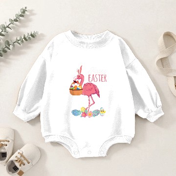Discover Happy Easter Flamingo With Easter Egg Basket Baby Romper Sweatshirts