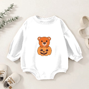 Discover Bear In Pumpkin Orange Bear Halloween Bear Baby Romper Sweatshirts