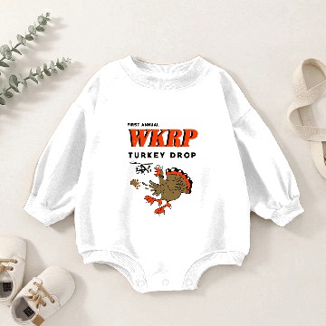 Discover First Annual WKRP Turkey Drop Baby Romper Sweatshirts