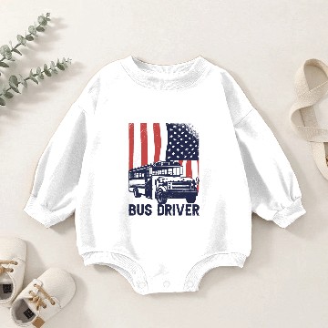 Discover School Bus Driver USA American Flag Funny Bus Baby Romper Sweatshirts