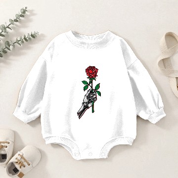 Discover skeleton hand holding red rose Baby Romper Sweatshirts
