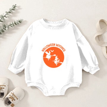 Discover Halloween Witches Orange on brooms Baby Romper Sweatshirts