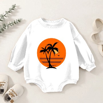 Discover Sun Set// Neon orange round scene Baby Romper Sweatshirts