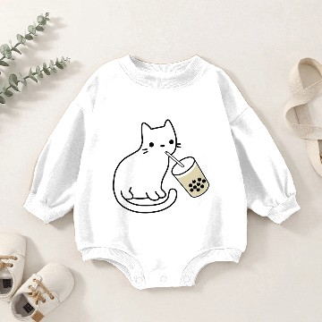 Discover Cat Drinking Boba Milk Tea Bobalogy Baby Romper Sweatshirts
