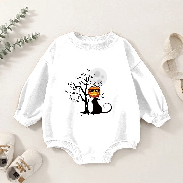 Discover black cat funny face pumpkin Baby Romper Sweatshirts