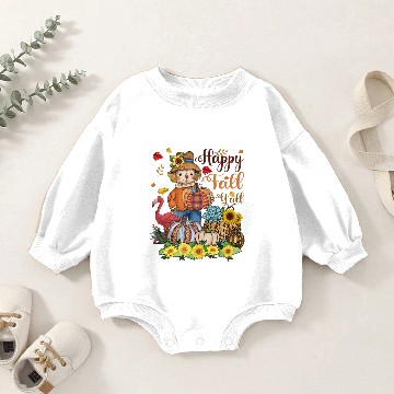 Discover Happy Fall Y'all Scarecrow Flamingo Pumpkins Baby Romper Sweatshirts