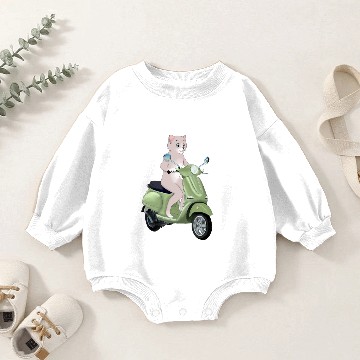 Discover CAT ON A GREEN SCOOTER Baby Romper Sweatshirts