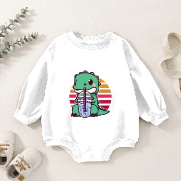 Discover Dinosaur drinks bubble tea Baby Romper Sweatshirts