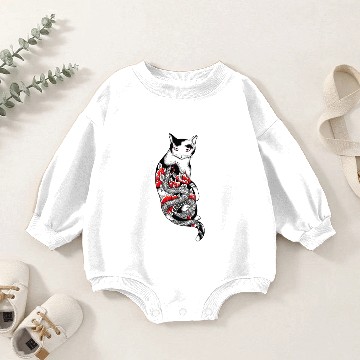 Discover Cat In Grey Snake Tattoo Baby Romper Sweatshirts