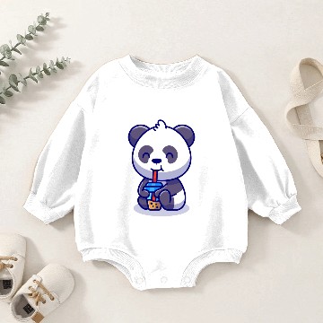 Discover Cute Panda Sipping Boba Milk Tea Cartoon Baby Romper Sweatshirts