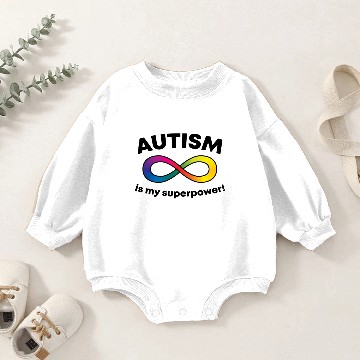 Discover Autism is my Superpower rainbow infinity symbol Baby Romper Sweatshirts