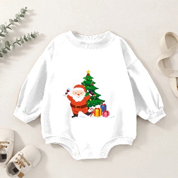 Discover Funny Santa Drinking Wine Christmas Tree Baby Romper Sweatshirts