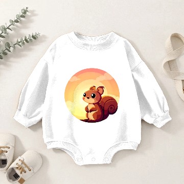 Discover Squirrel Round Sunset Design Baby Romper Sweatshirts