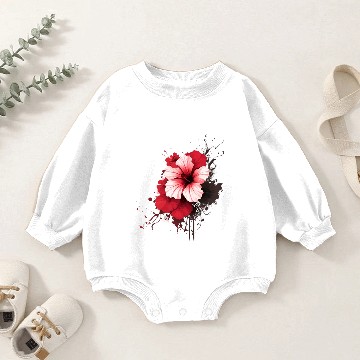 Discover A red hibiscus flower ink drawing Baby Romper Sweatshirts