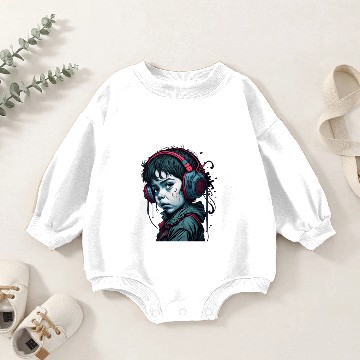 Discover sad kid listen to music Baby Romper Sweatshirts