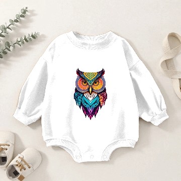 Discover Whimsical Batik Owl Faces Baby Romper Sweatshirts