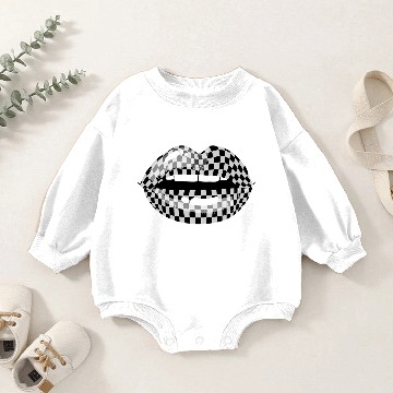 Discover Checkered Black White Lip Checkerboard Baby Romper Sweatshirts