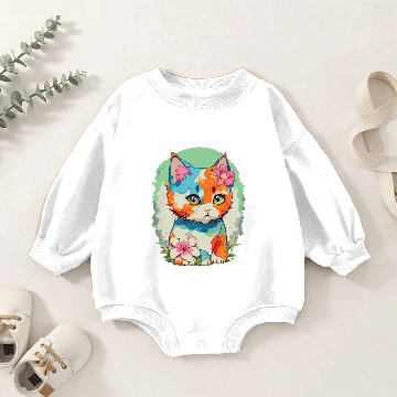Discover Cat Face with Watercolor Design Baby Romper Sweatshirts