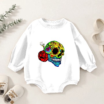 Discover Candy Skull Red Rose Baby Romper Sweatshirts