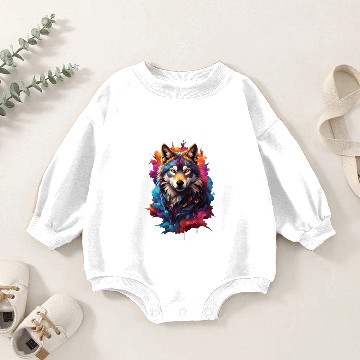 Discover Colorful Wolf Face Baby Romper Sweatshirts