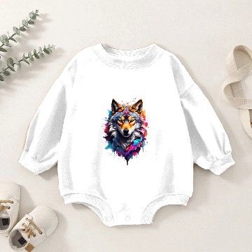 Discover Colorful Wolf Face Baby Romper Sweatshirts