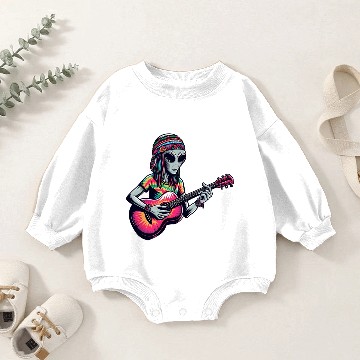 Discover Hippie alien with guitar Baby Romper Sweatshirts
