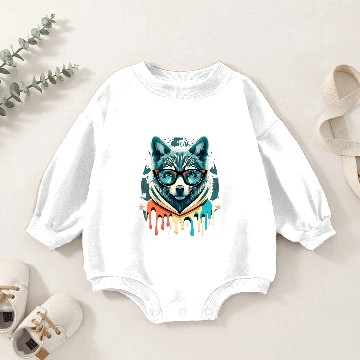 Discover Hipster Wolf Drip Baby Romper Sweatshirts