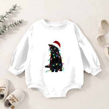 Discover Black Cat Christmas Tree Lights Funny Cat Baby Romper Sweatshirts