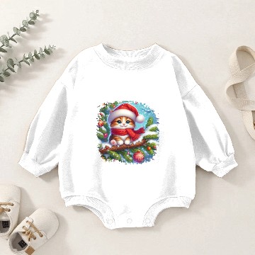 Discover Cute Cat with Santa Hat Christmas Design Baby Romper Sweatshirts