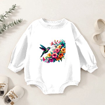 Discover Hummingbird and Hibiscus Blossom Art Baby Romper Sweatshirts