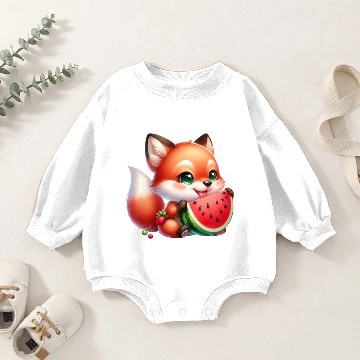 Discover Fox Eating Watermelon Baby Romper Sweatshirts