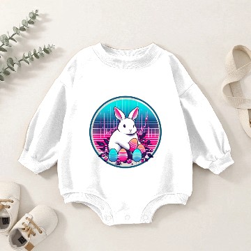Discover White Easter Bunny with Eggs Baby Romper Sweatshirts