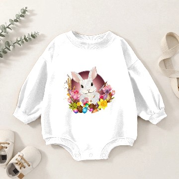 Discover white rabbit with Easter eggs as Easter bunny Baby Romper Sweatshirts