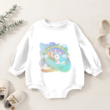 Discover Cute Funny Easter Egg Rabbit With Flower Frame Baby Romper Sweatshirts