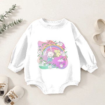 Discover Cute Funny Easter Egg Rabbit With Flower Frame Baby Romper Sweatshirts