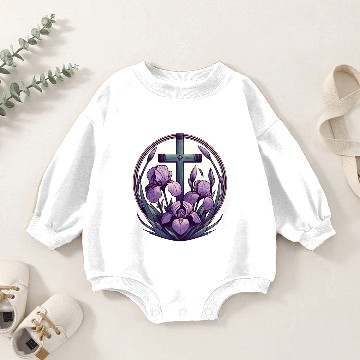 Discover Christian Cross Purple Iris Baby Romper Sweatshirts