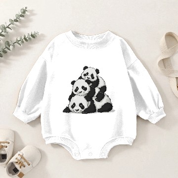 Discover Stack of 3 Panda Bears Baby Romper Sweatshirts