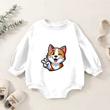 Discover Cheerful Cat Peace Cartoon Design 1 Baby Romper Sweatshirts