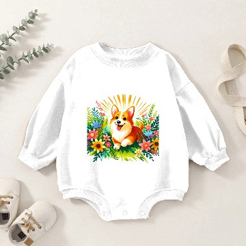Discover Cheerful corgi Baby Romper Sweatshirts