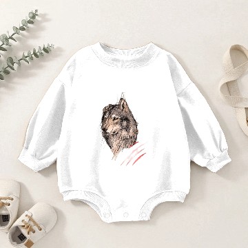 Discover Lone Wolf in the Rain Baby Romper Sweatshirts