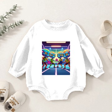 Discover 4 ALIENS PLAYING PICKLE BALL Baby Romper Sweatshirts