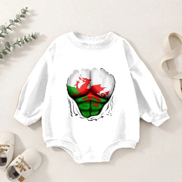 Discover Wales Flag Ripped Muscles, six pack, chest Baby Romper Sweatshirts
