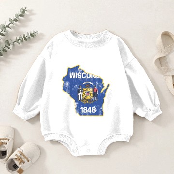 Discover Wisconsin State Flag Outline Baby Romper Sweatshirts