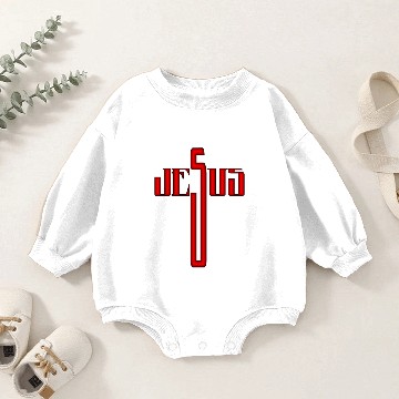 Discover Jesus Cross Typography Crimson Baby Romper Sweatshirts