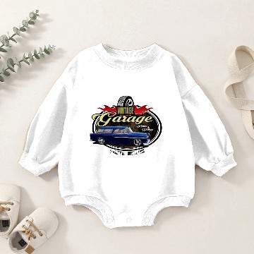 Discover Classic Car Garage with Blue Nomad Baby Romper Sweatshirts