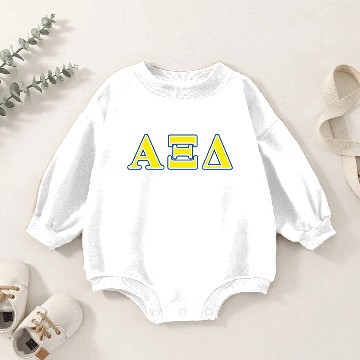 Discover Alpha Xi Delta Yellow and Blue Letters Baby Romper Sweatshirts
