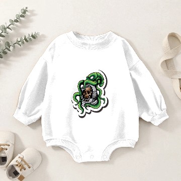 Discover Astro Skull with Octopus White Board Sticker Baby Romper Sweatshirts