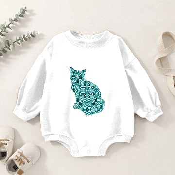 Discover Teal Patterned Cat Baby Romper Sweatshirts